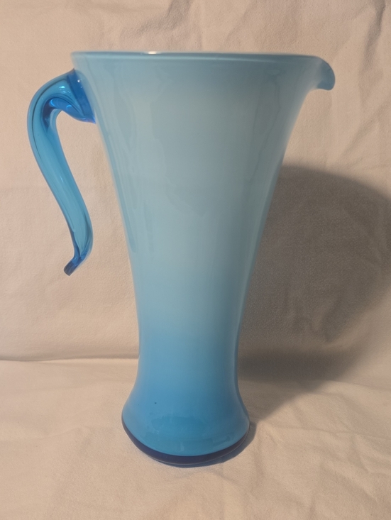 Other - Vintage MCM Empoli Blue Cased Glass Pitcher Ewer Italian Art Glass 11” Perfect